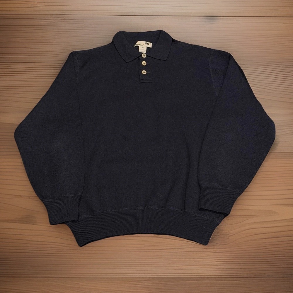 I Levrieri Italy 100% Merino Wool Polo Sweater Mens‎ XL Navy Blue Heavy Knit